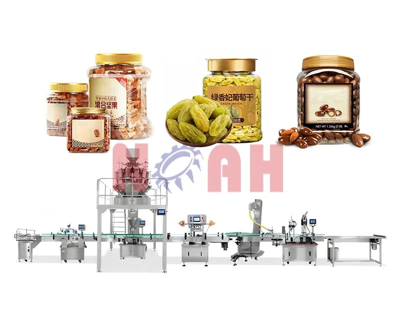 Ligne de remplissage automatique de fruits secs s&eacute;ch&eacute;s avec machine de capsulage et d'&eacute;tiquetage de 